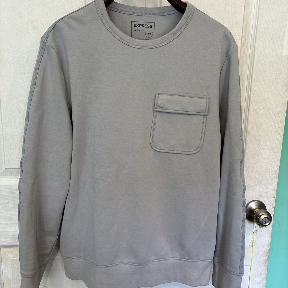 Express Sweatshirt Mens Quality + Fit Medium Gray Pullover Preppy Long Sleeve